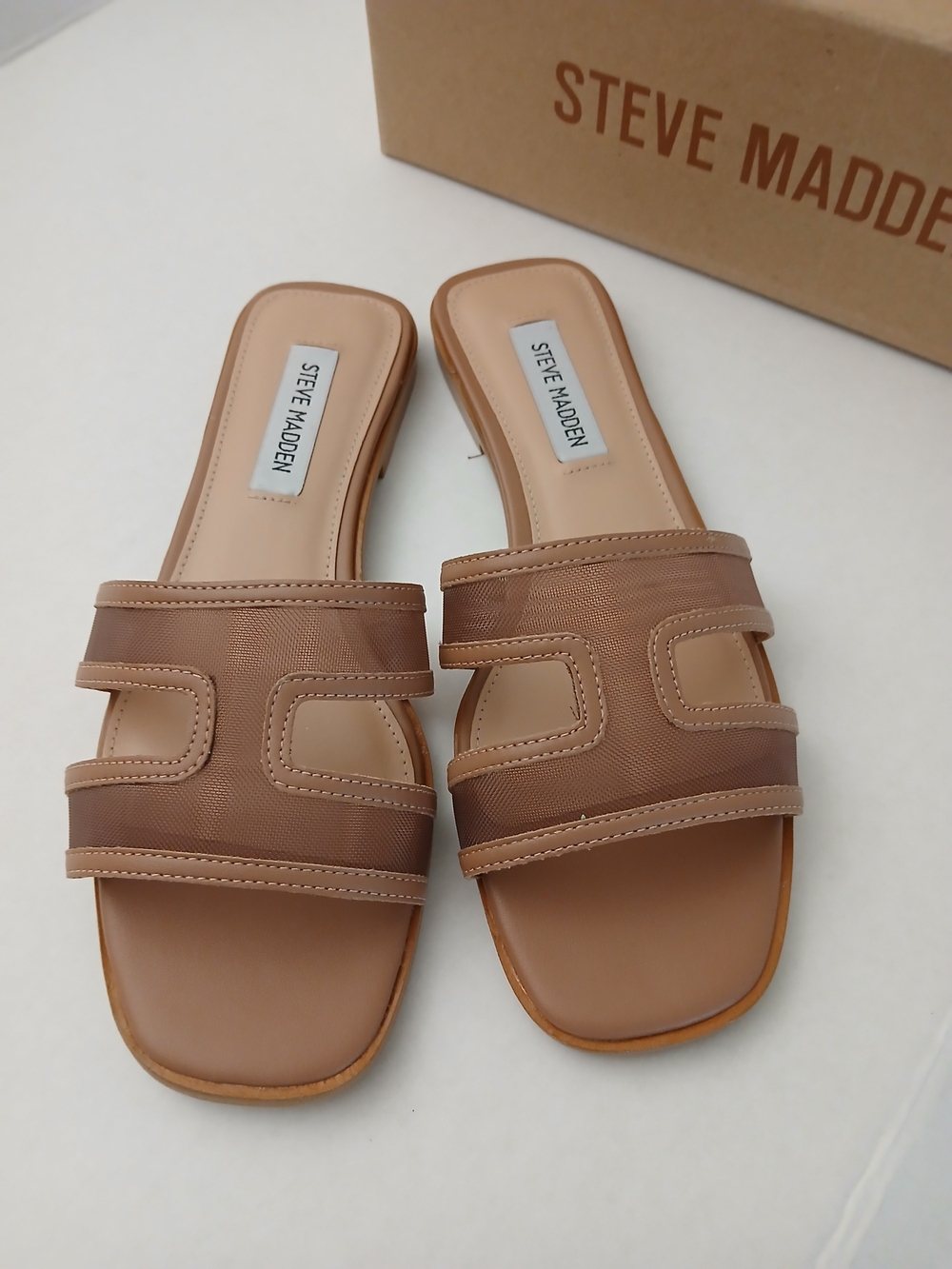 Steve Madden Nude/Tan Slide Mules with Mesh Straps New $25 - Picture 6 of 16